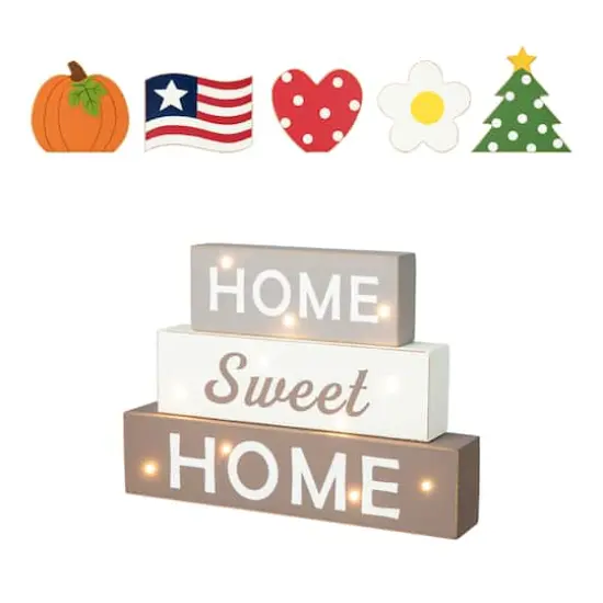 Glitzhome&reg; 13" Lighted Wooden Block Word Sign with Changeable Top {1}