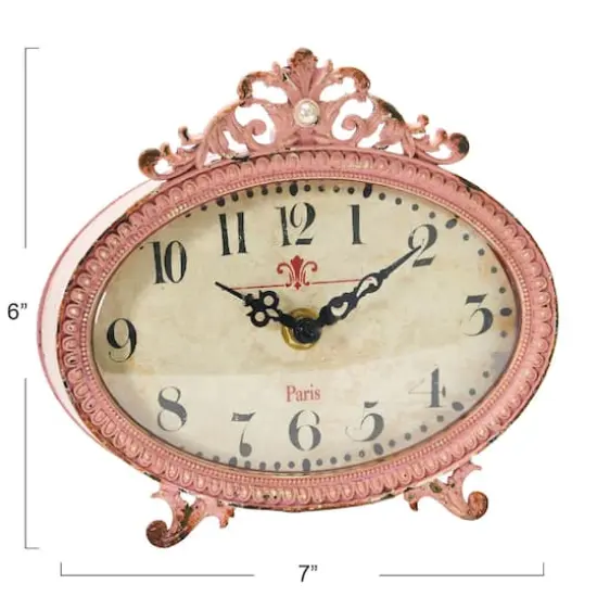 Hello Honey&reg; 6.5" Distressed Pewter Mantel Clock Pink {5}