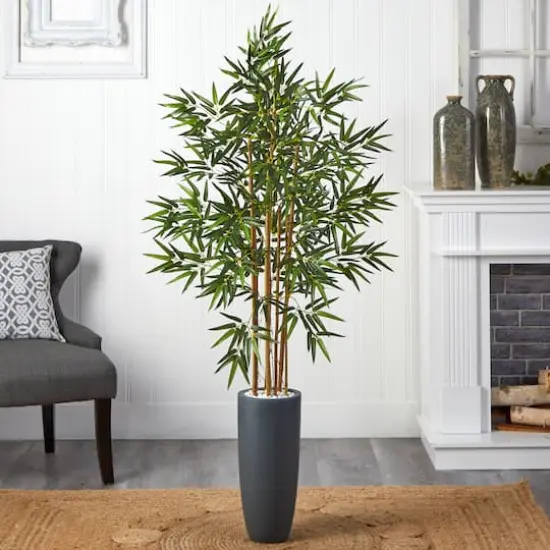 5ft. Bamboo Tree in Gray Cylinder Planter {3}