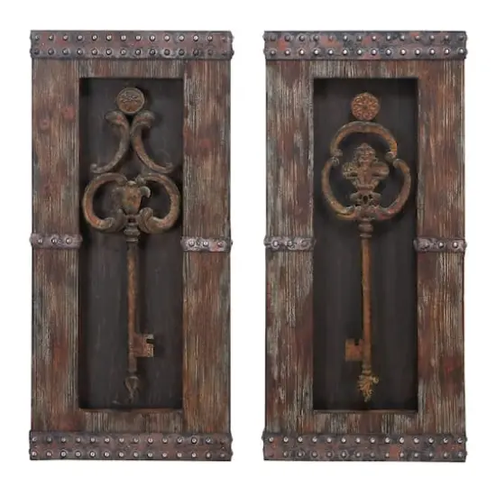 Brown Wood & Metal Rustic Key Wall D&eacute;cor Set {1}