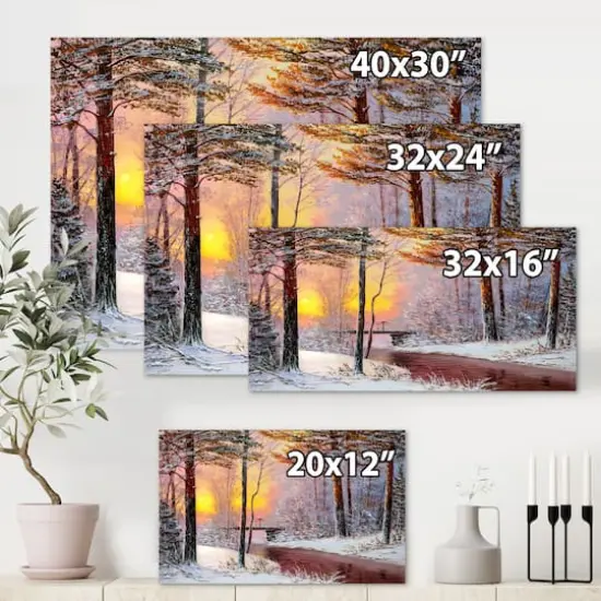 Designart Christmas Forest with River & Trees IV Traditional Canvas Wall Art {6}