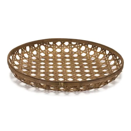 Natural Brown Round Bamboo Wooden Tray {1}