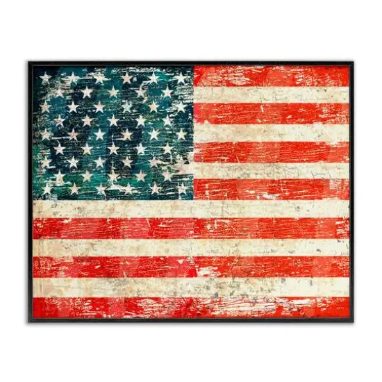 Stupell Industries Rustic American Flag Framed Giclee Art Black {1}