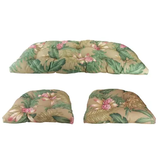 3 Piece Wicker Furniture Cushion Set Brown/Pink Floral {1}