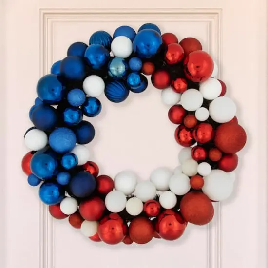 22" Red, white & Blue Glittered Patriotic Ornament Wreath {1}