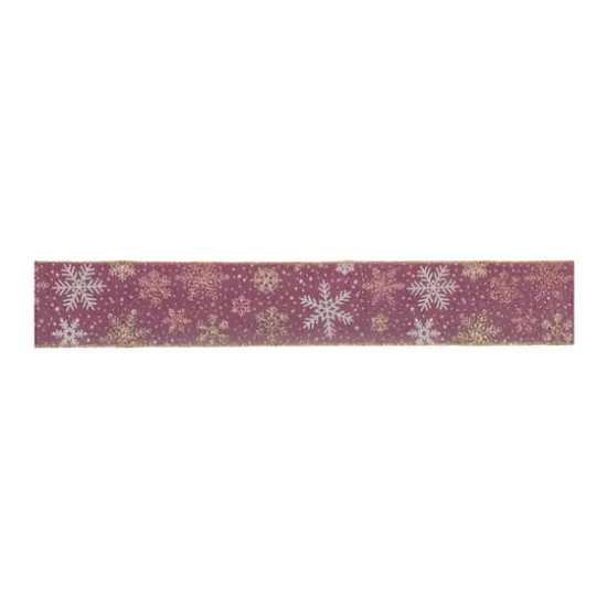 2.5" x 10yd. Mauve Wired Glitter Snowflake Ribbon {3}