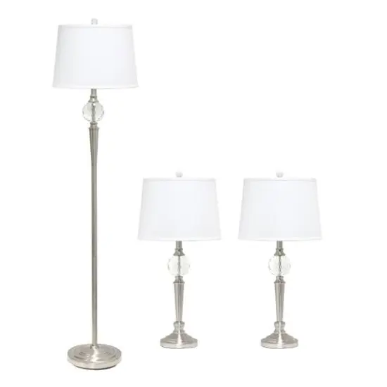 Lalia Home Brushed Nickel Crystal Drop Table and Floor Lamp Set {1}