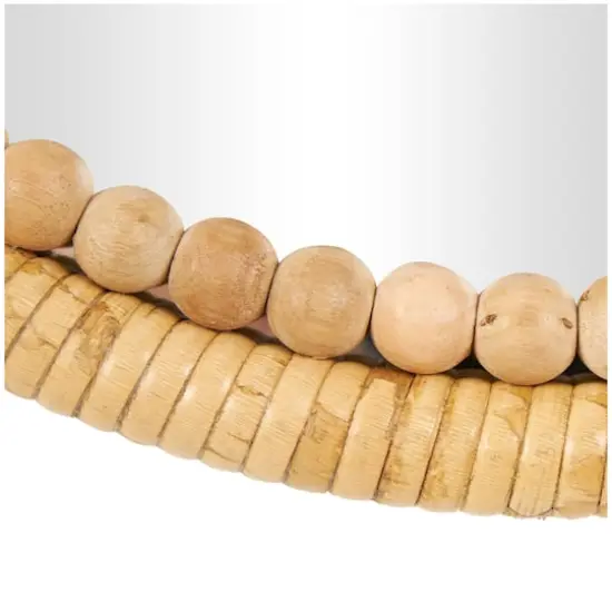 28" Brown Bamboo Wrapped Oval Wall Mirror with Beaded Frame Décor {5}