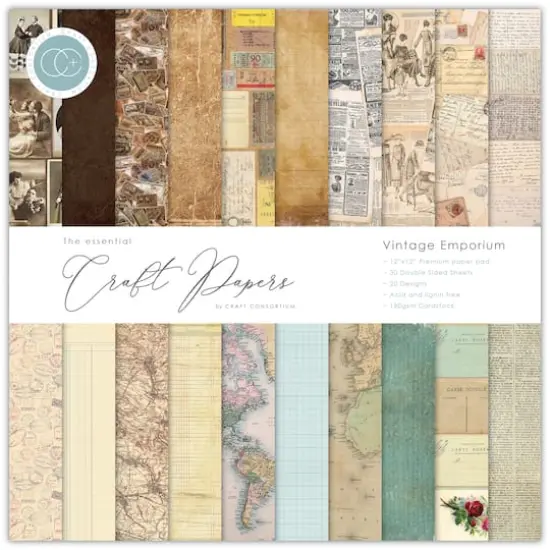 Craft Consortium Vintage Emporium Double-Sided Paper Pad, 12" x 12" {1}