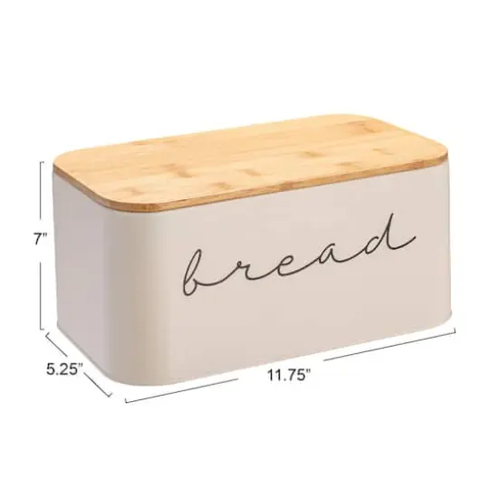 Hello Honey® 11.75" Cream Metal Bread Bin with Bamboo Lid {5}