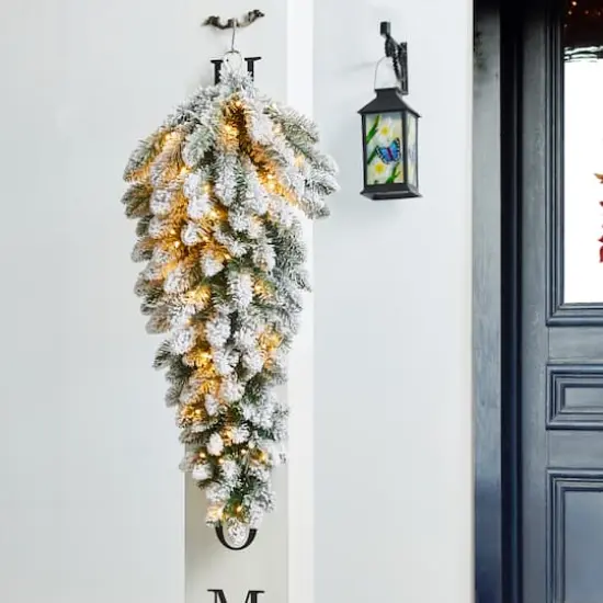 Glitzhome&reg; 36" Pre-Lit Flocked Christmas Teardrop with LED Lights and Timer {3}