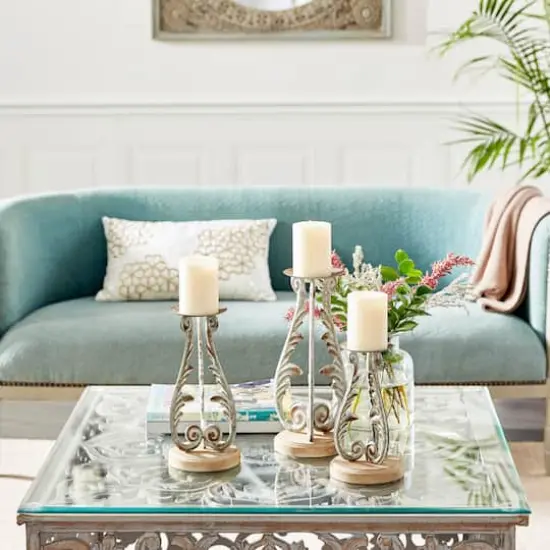 Silver Metal Vintage Candle Holder Set {7}