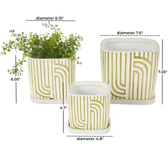 Green Geometric Linear Arch Pattern Ceramic Planter Set {8}