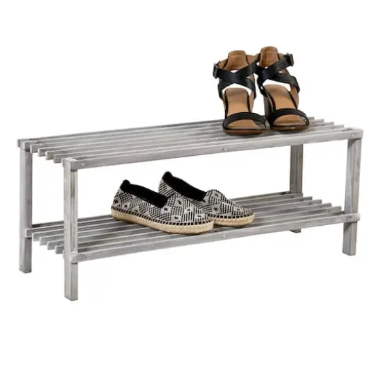 Honey Can Do Gray 2-Tier Wood Shoe Rack {1}