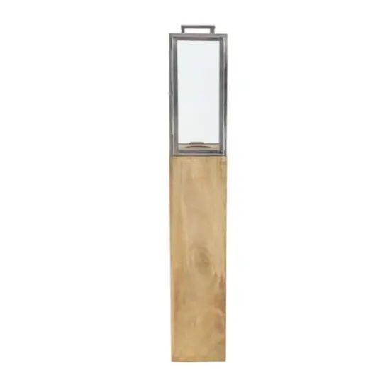Brown Mango Wood Contemporary Candle Holder Lantern, 48" x 9" x 9" {3}