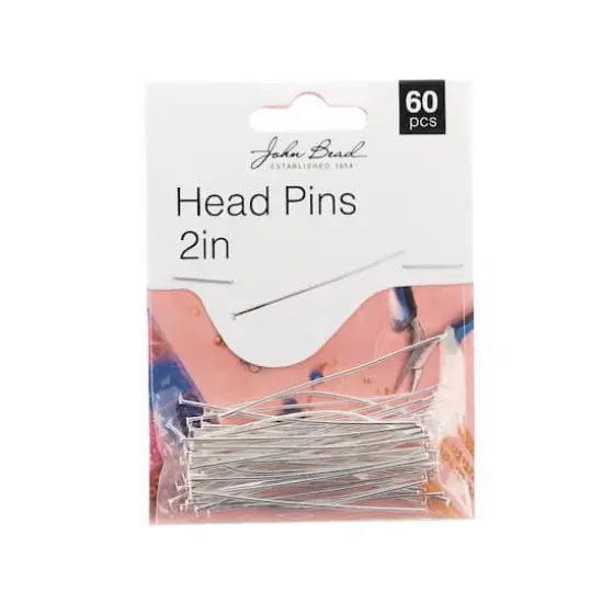 John Bead Must Have Findings 2" Head Pins, 60ct. Silver {1}