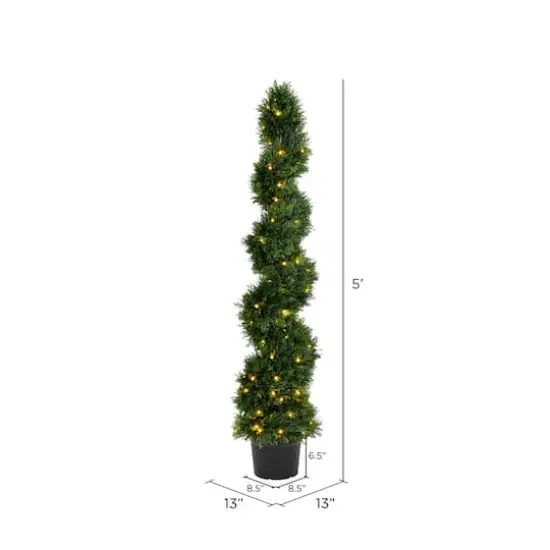 5ft. Pre-Lit Potted Cedar Spiral Topiary Tree {4}