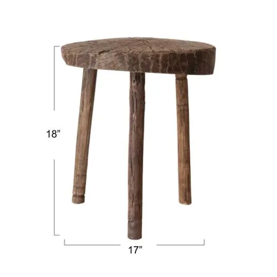 Hello Honey&reg; 18" Natural Distressed Found Reclaimed Wood Stool {5}