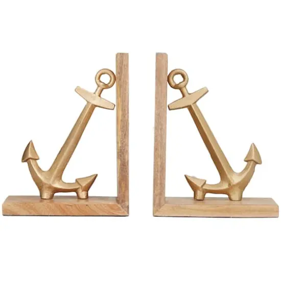 9" Gold Aluminum Anchor Bookends Set {1}