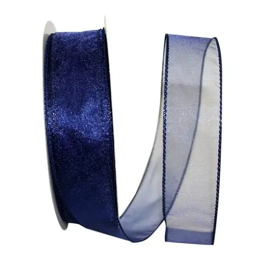 JAM Paper 1.5" x 50yd. Sheer Wired Ribbon Navy {1}