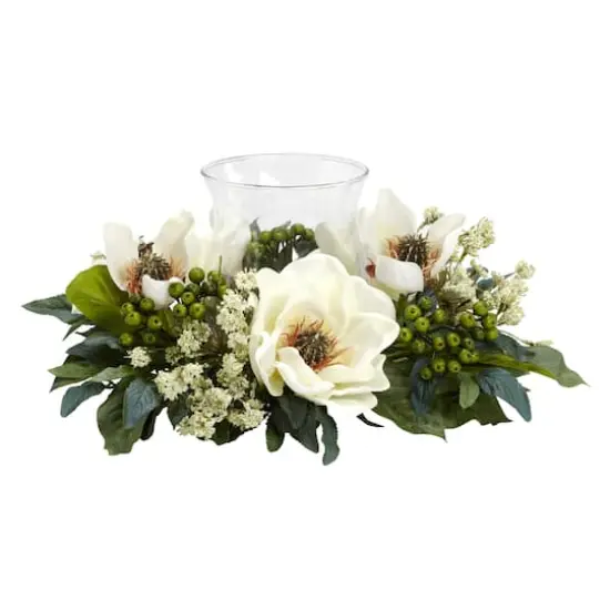 6.5" White Magnolia Silk Flower Candelabrum {1}