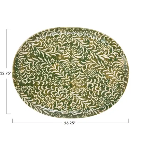 Hello Honey® 16.25" Green Wax Relief Botanicals Stoneware Platter {5}