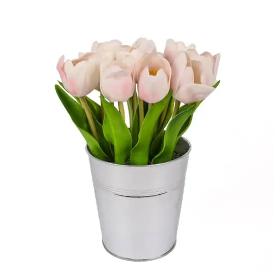 9" Tulip Bouquet in Metal Pot Pink {1}