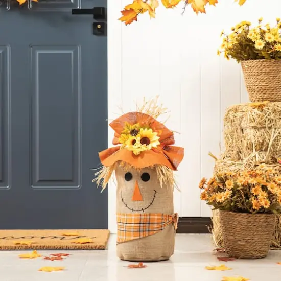 Glitzhome&reg; 23" Fall Linen Scarecrow Doorstop Porch D&eacute;cor {3}