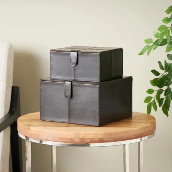 Dark Brown Leather Storage Box Set {3}