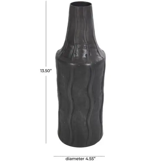 14" Black Metal Snakeskin Inspired Vase with Dimensional Wavy Accents {8}