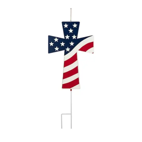 Glitzhome&reg; 32" Patriotic Americana Double-Sided Metal Cross Yard Stake {1}