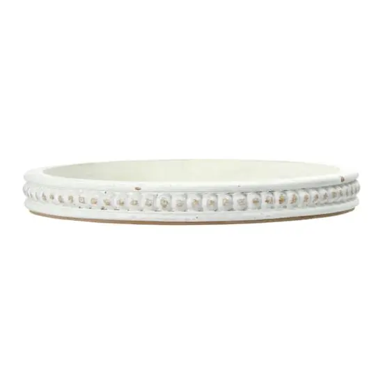 Hello Honey&reg; 16" Decorative Round Wood Tray with Hobnail Edge White {1}