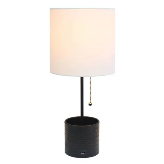 Simple Designs 18.5" Hammered Metal Container Base Table Lamp with USB Charging Port White/Black {3}