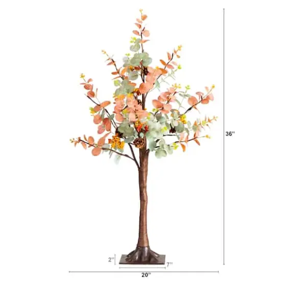 3ft. Pre-Lit Autumn Eucalyptus Artificial Fall Tree with Pinecones, Berries and 36 Warm White LED Lights {3}