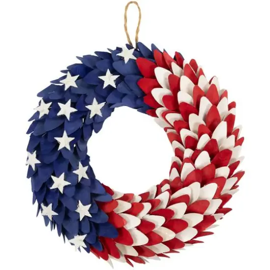 15" Petals & Stars Wooden Americana Wreath {1}