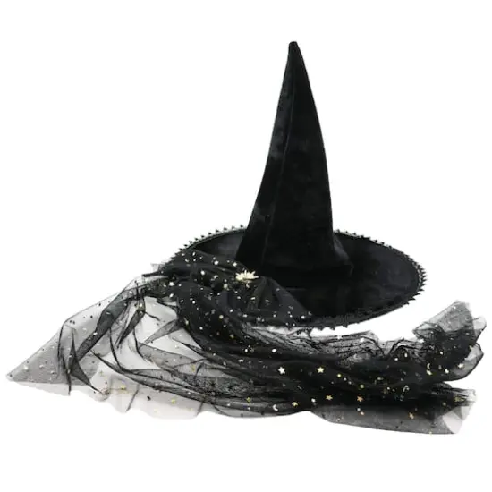 Black Velvet Witch Hat with Star Tulle by Celebrate It&trade; {1}