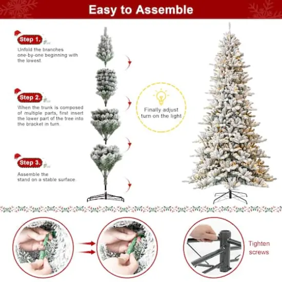 10ft. Pre-Lit Flocked Fir Artificial Christmas Tree, Warm White Lights {9}