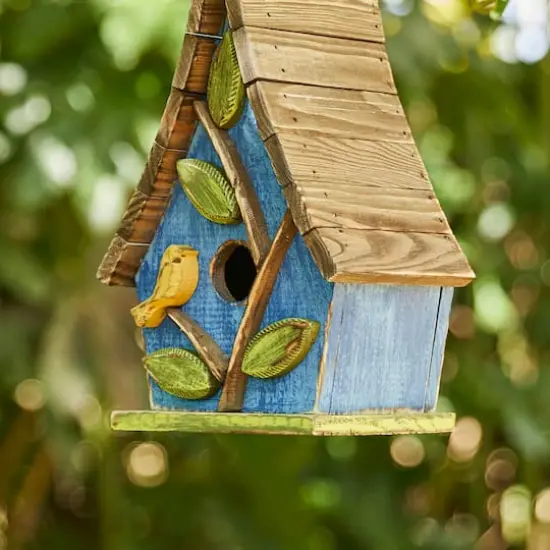 Glitzhome&reg; 12.5" Distressed Wood Birdhouse with Leaves {4}