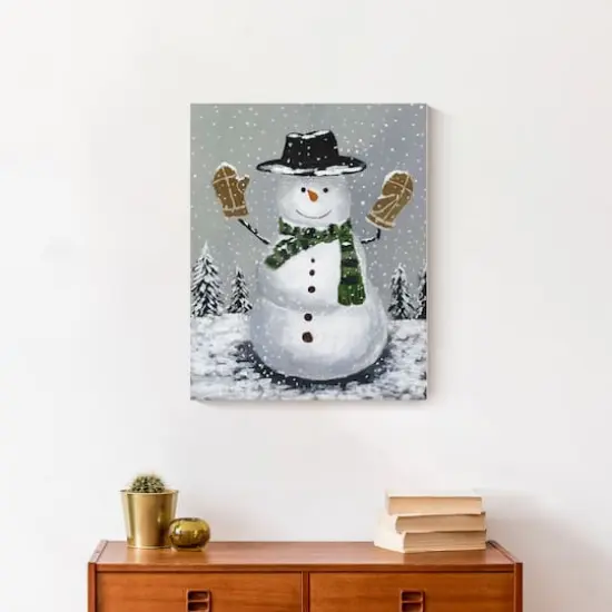 Wintery Snowman Canvas Wall Art {5}