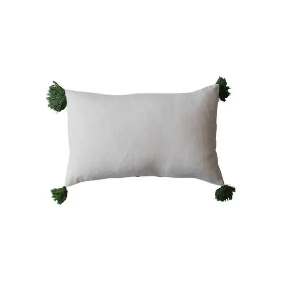 Hello Honey&reg; 22" Natural & Green Cotton Embroidered Lumbar Pillow {4}