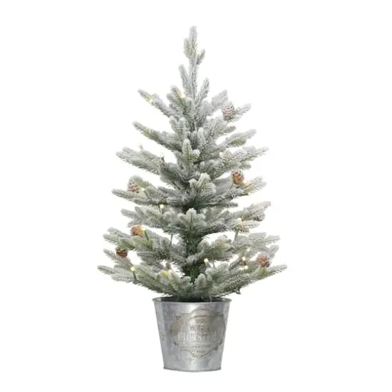 2 ft. Pre-Lit Flocked Table Top Artificial Christmas Tree In Metal Pot {1}