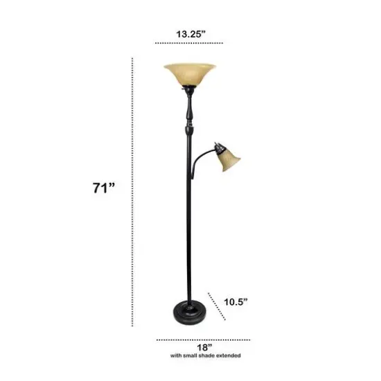 Lalia Home Torchiere Floor Lamp with Reading Light Restoration Bronze/Amber Shades {4}