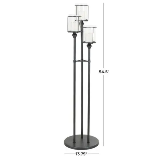 55" Black Metal Floor Hurricane Lamp Decoration {7}