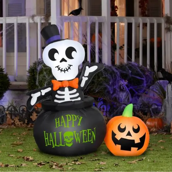 4ft. Airblown&reg; Inflatable Halloween Skeleton in Cauldron with LED Lights {3}