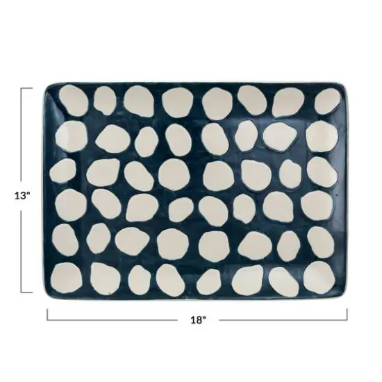 Hello Honey® 18" Blue & White Wax Relief Dots Stoneware Platter {6}