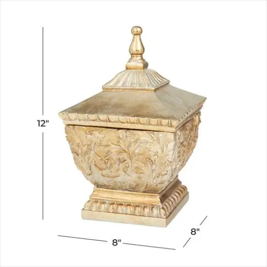 12" Gold Square Traditional Decorative Jar {7}