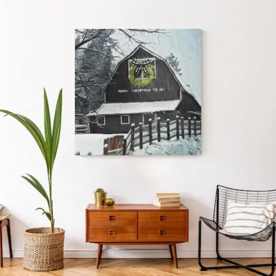 Black Barn with Wreath 36x36 Canvas Wall Art {5}