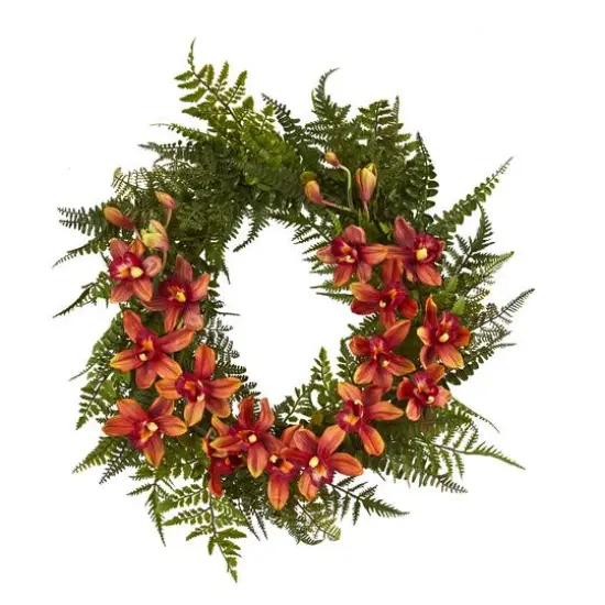 24" Mixed Fern & Cymbidium Orchid Wreath Assorted {1}