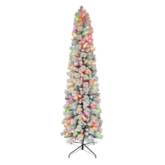 7.5ft. Pre-Lit Flocked Portland Pine Artificial Pencil Tree, Multicolor Lights {1}
