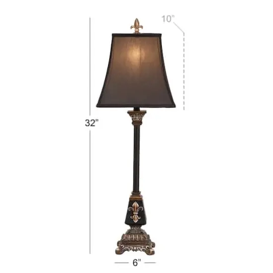34.5" Tuscan Black Polystone Fleur-De-Lis Buffet Lamp {7}